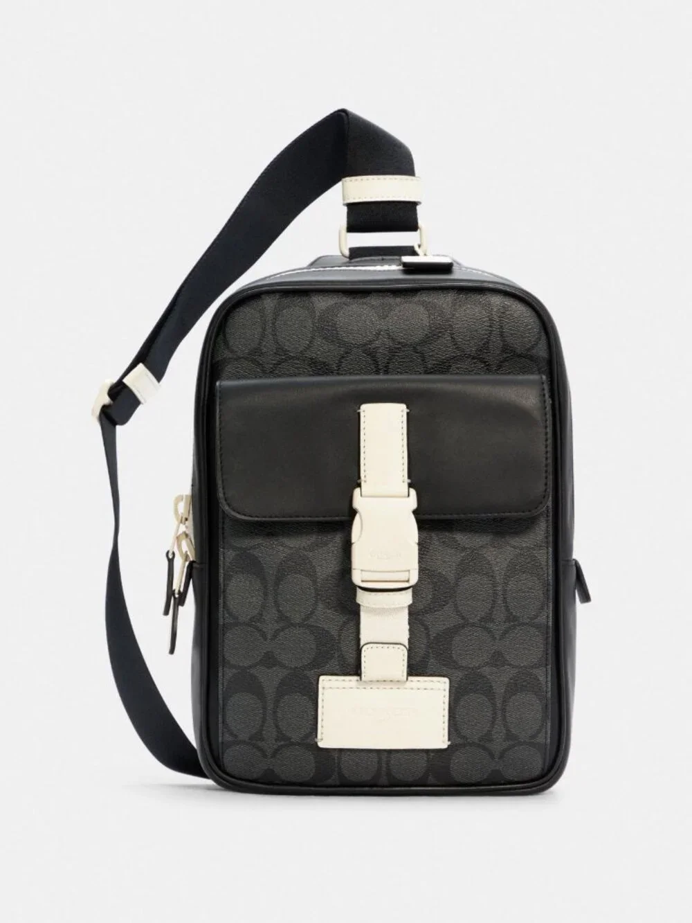 NWT Coach C6645 Track Pack Charcoal Chalk Signature Canvas